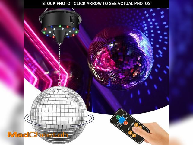Lot 74-12699954 - Disco Ball with Motor and Light, 5/8/10/15 RPM Variable Rotating Speed Disco Motor with 6 Inch Mirro...