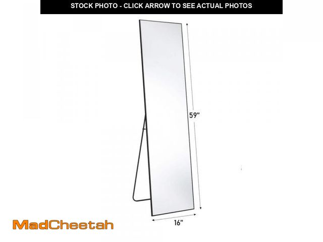 Lot 74-12146465 - FIRNEWST 16 in. W x 59 in. H Aluminum Alloy Frame Black Full Body Floor Mirror with Floor Stand and ...