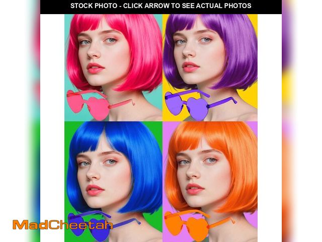 Lot 74-12972283 - FSLLZCJY WomenÃ¢â¬â¢s Bob Wigs with Sunglasses for Costume Party Cosplay Short Neon Colored Wigs S...