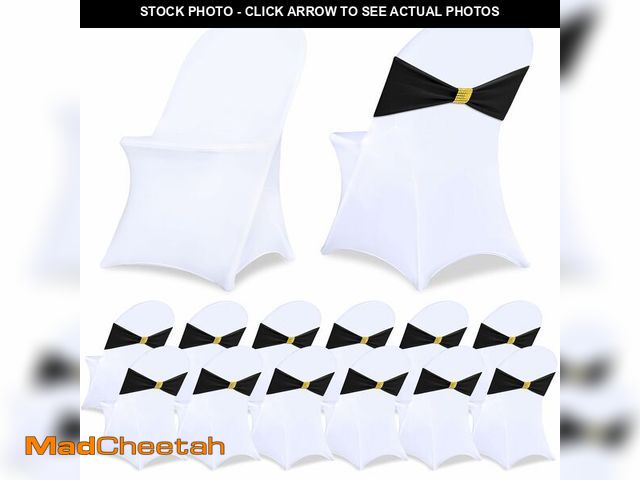 Lot 74-14062505 - Moukeren 24 Pack White Folding Chair Cover Set with 12pcs Stretch Spandex Chair Slipcovers 12pcs Buc...