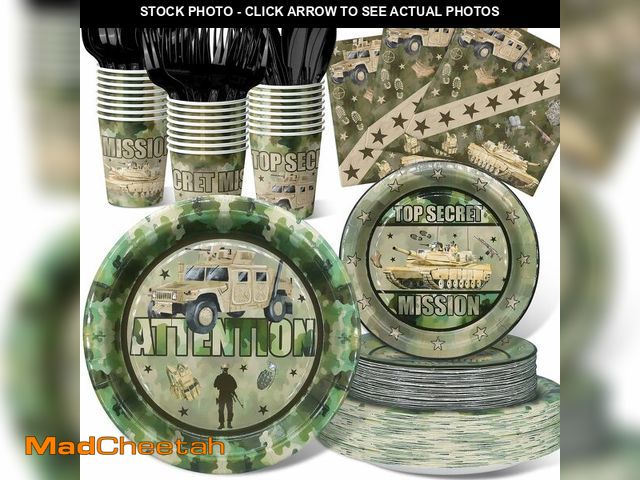 Lot 74-13540208 - Army Party Decorations Set - Unique Army Party Plates, Cups, Napkins, and Cutlery for an Enthralling...