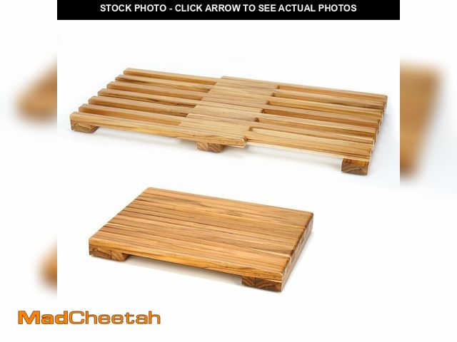 Lot 74-14481508 - Teak Shower Mat Ã¢â¬â Adjustable Length Wooden Bathroom Mat, Non-Slip Bath Mat, Sauna Mat for Spa...