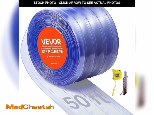 Lot 74-13710764 - VEVOR Clear PVC Strip Curtain, 50 ft Length x 8 in Width, Ribbed Plastic Door Strip Bulk Roll, Walk ...