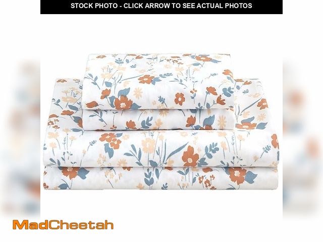 Lot 74-12717229 - Softan Floral Full Sheet Set, Orange Flower Printed Bed Sheets - 4 Piece Soft Microfiber Patterned F...