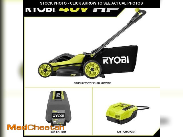 Lot 74-13778634 - RYOBI 40V HP Brushless 20 in. Cordless Battery Walk Behind Push Lawn Mower with 6.0 Ah Battery and C...