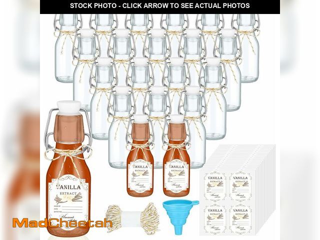 Lot 74-14275336 - (MISSING ONE ) Queekay 20 Pack Mini Swing Top Glass Bottles for Vanilla Extract Homemade Olive Oil B...