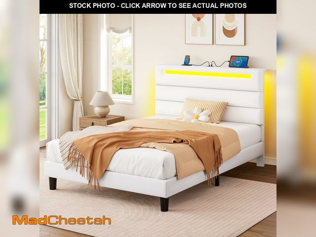 Lot 74-12568331 - Rolanstar Twin Size Bed Frame, Storage Headboard with Charging Station and LED Lights, Upholstered B...