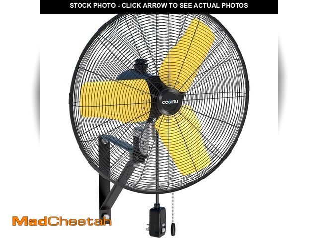 Lot 74-12557781 - Atemomen 24 in. 3-Speed Oscillating High Velocity Indoor/Outdoor Yellow Wall Mount Fan with IP44 Enc...