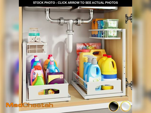 Lot 74-14266932 - Fabutier Under Sink Organizer, 2 Pack Cabinet Organizer for Kitchen, Height Adjustable Pull Out Heav...