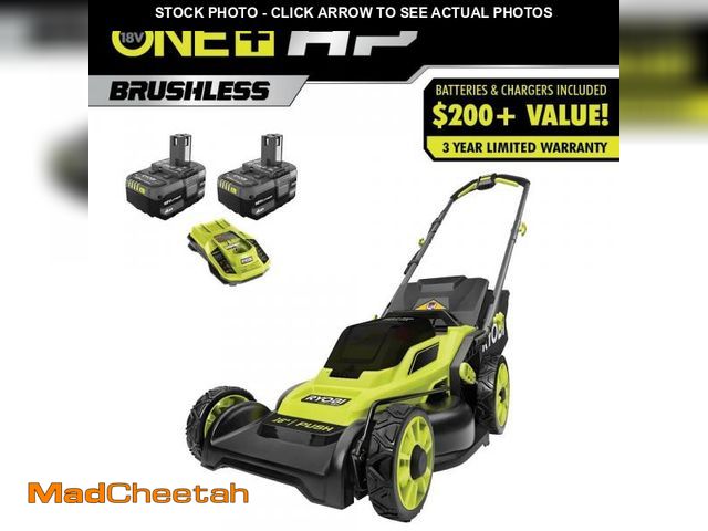 Lot 74-12173287 - RYOBI ONE+ HP 18V Brushless 16 in. Cordless Battery Walk Behind Push Lawn Mower with (2) 4.0 Ah Batt...