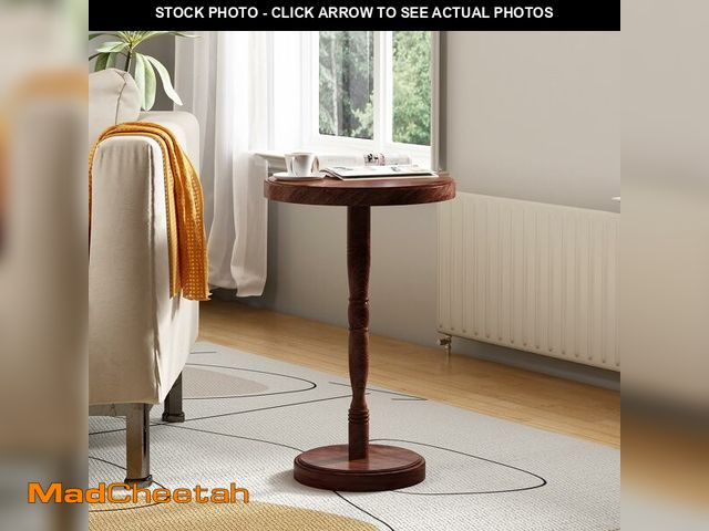 Lot 74-13626910 - LAPTAIN Small Round Side Table, 13 Inch Solid Wood Drink Table with Pedestal Base, 20.5 Inch Tall Ac...