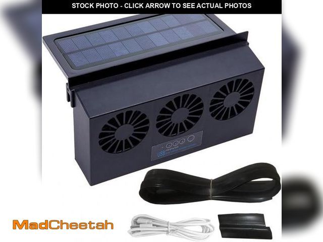 Lot 74-12128503 - KACEPAR Black Solar Power Car Exhaust Fan w/3 Air Outlet, Window Mount Car Radiator Cooling Fan for ...