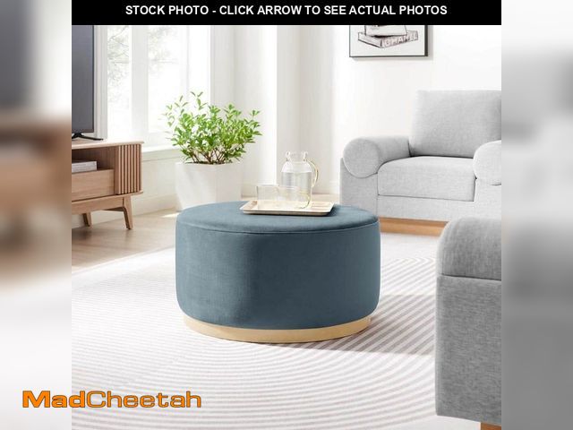 Lot 74-12746661 - MODWAY Tilden Large 29 in. Round Performance Velvet Upholstered Ottoman in Cadet Blue Natural - UNUS...