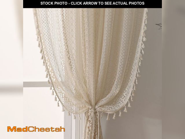 Lot 74-14215055 - WAZZIO Boho Lace Curtains 63 Inches 2 Panel,Light Filtering Privacy Tassel &amp; Geometry Crochet Se...