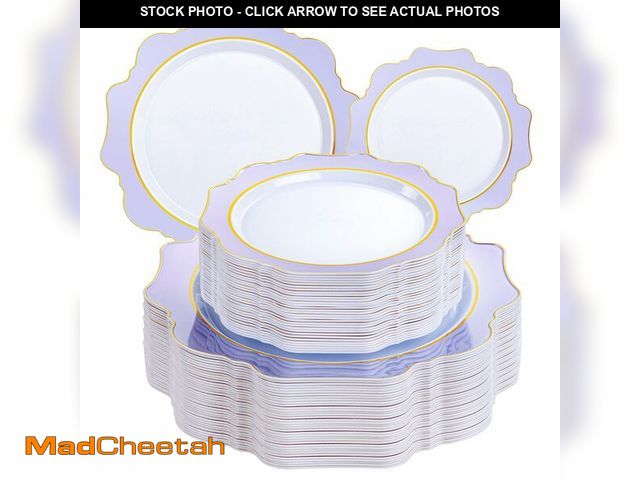 Lot 74-14215059 - WDF 100PCS Purple Disposable Plates - Lavender Plates - Heavy Duty Scalloped Purple Plastic Plate fo...