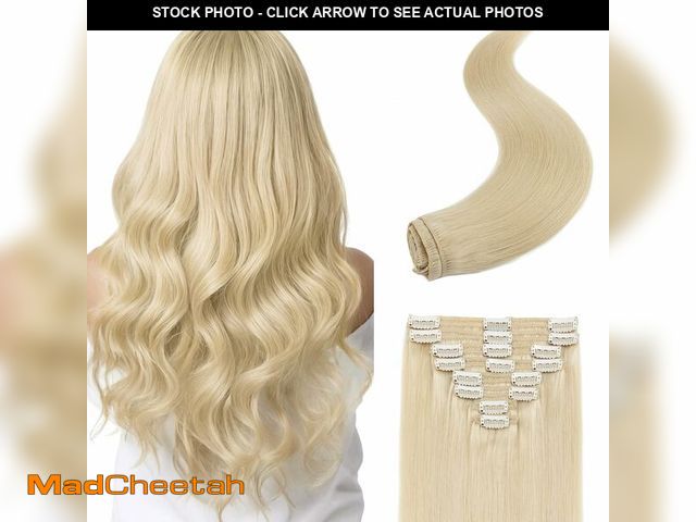 Lot 74-12717214 - S-noilite Clip in Hair Extensions Real Human Hair Platinum Blonde Clip on Extensions 18 Inch 8pcs 14...