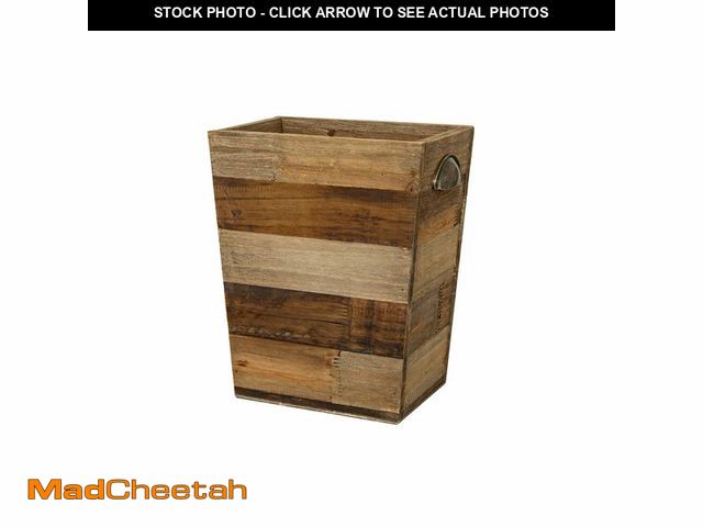 Lot 74-13574615 - Small Wood Trash Can, Farmhouse Rectangular Garbage Can Waste Basket, Rustic Distressed Reclaimed Wo...
