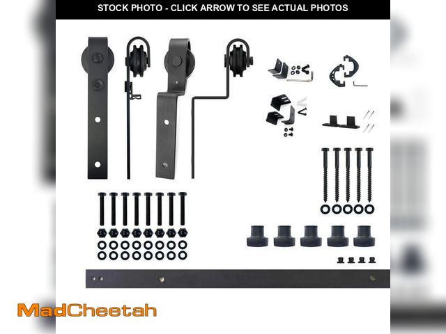 Lot 74-14329535 - HOMACER 7 ft./84 in. Black Rustic Single Track Bypass Sliding Barn Door Track and Hardware Kit for D...