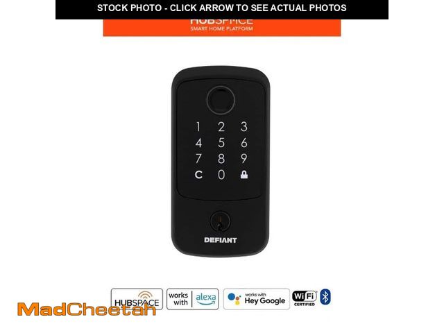 Lot 74-13129517 - Defiant Square Fingerprint Matte Black Electronic Single Cylinder Deadbolt Wi-Fi Enabled Powered by ...