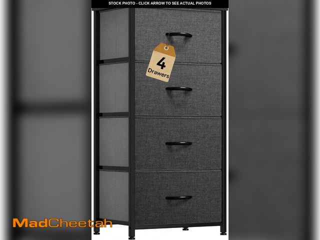 Lot 74-12096107 - DWVO Storage Tower with 4 Drawers - Fabric Dresser, Organizer Unit for Bedroom, Living Room, Closets...