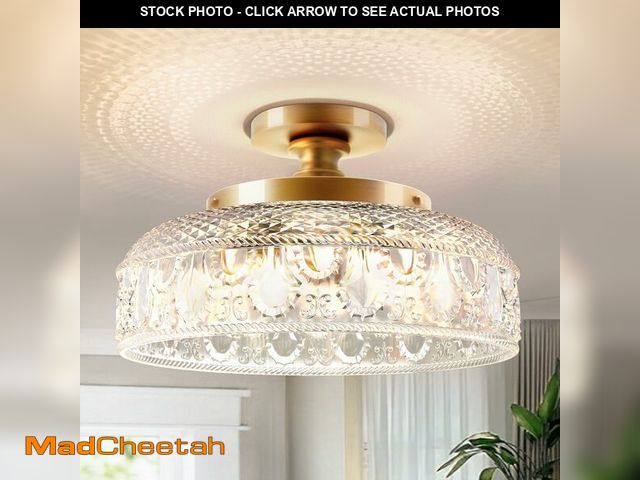 Lot 74-13545058 - Lamomo Semi Flush Mount Ceiling Light, 11 Inch Large Gold Ceiling Light Fixture, 3-Light Globe Glass...