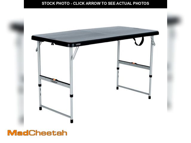 Lot 74-12772205 - Lifetime 4 ft. One Hand Adjustable Height Fold-in-Half Resin Table; Black - UNUSED
