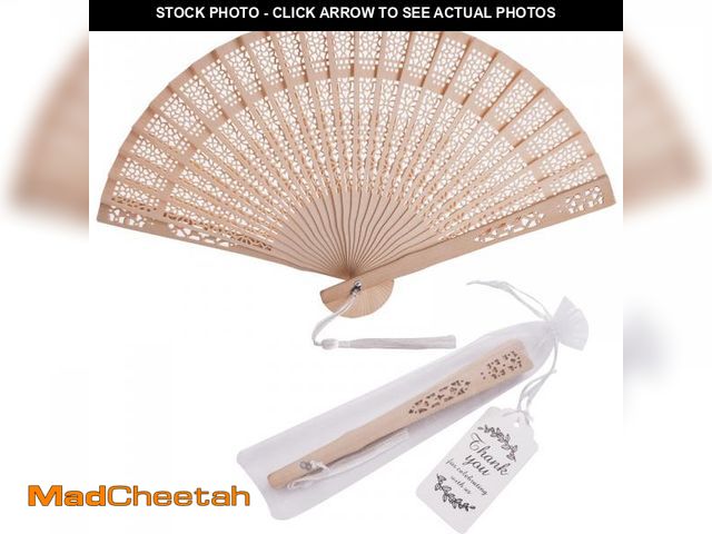 Lot 74-12312932 - SL crafts 50 Sets Wooden Hand Fan Wood Handheld Folding Fans with Organza Bags and Thank You Tag and...