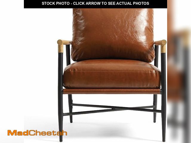 Lot 74-12643953 - UIXE Chenille Armchair, Faux Leather Accent Chair for Living Room, Cross Metal Frame Reading Arm Cha...