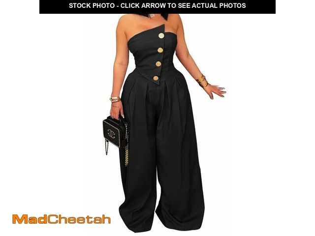 Lot 74-12698941 - BOKITECAO Womens Cargo Jumpsuit Sexy Strapless One Piece Outfit Off Shoulder Top Ruched Wide Leg Rom...