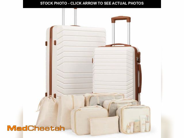 Lot 74-13817773 - (MINOR DENT) 2 Piece Travel Luggage Sets (20"&amp;28") Hardside Suitcase with 7PC Organizer Bags,Whi...