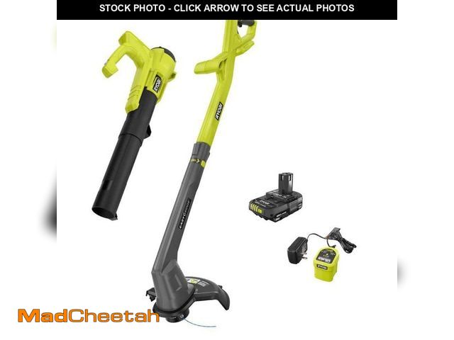 Lot 74-12796594 - RYOBI ONE+ 18V Cordless String Trimmer/Edger and Blower/Sweeper Combo Kit (2-Tools) with 2.0 Ah Batt...