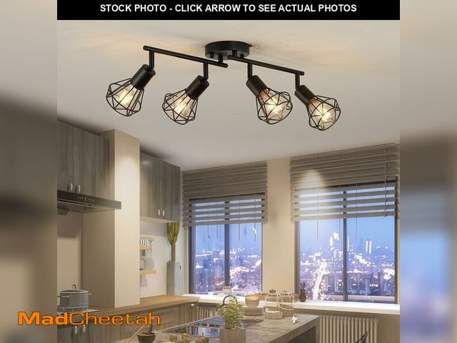 Lot 74-13621316 - 4-Light Track Lighting Fixtures Ceiling, Adjustable Black Track Light Fixture with Metal Wire Cage F...