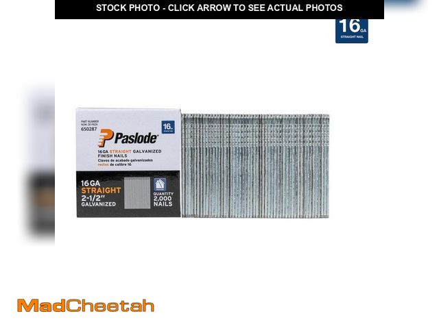 Lot 74-14468397 - Paslode 2-1/2 in. x 16-Gauge Galvanized Straight Finish Nails (2000 Pack) 650287 - UNUSED