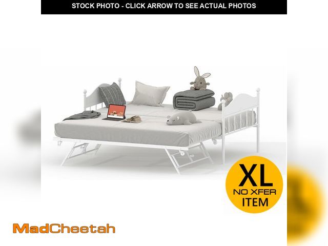 Lot 74-12569282 - Daybed with Trundle, Sturdy Metal Twin Size Day Bed with Stylish Headboard, Height Adjustable Trundl...