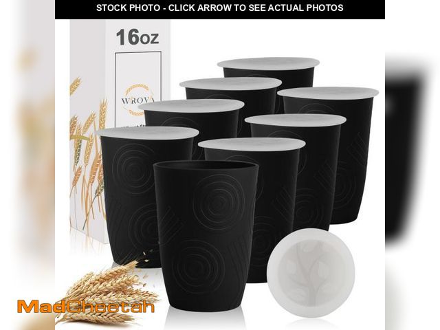 Lot 74-12444506 - Wrova Wheat Straw Cups 16oz Set of 8 with Silicone Lids - Alternative Plastic Cups Reusable- Microwa...