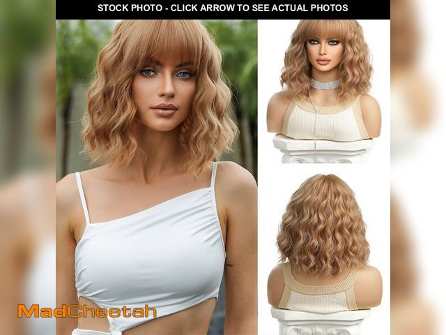 Lot 74-12435668 - Esmee Short Wave Strawberry Blonde Bob Wigs With Bangs Shoulder Length Wig Curly Wavy Synthetic Cosp...
