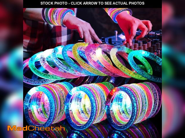 Lot 74-14300474 - OLUPP 90 Pack Glow Bracelets, Glow in the Dark Party Supplies, 6 Color LED Light Up Bracelets for Ad...