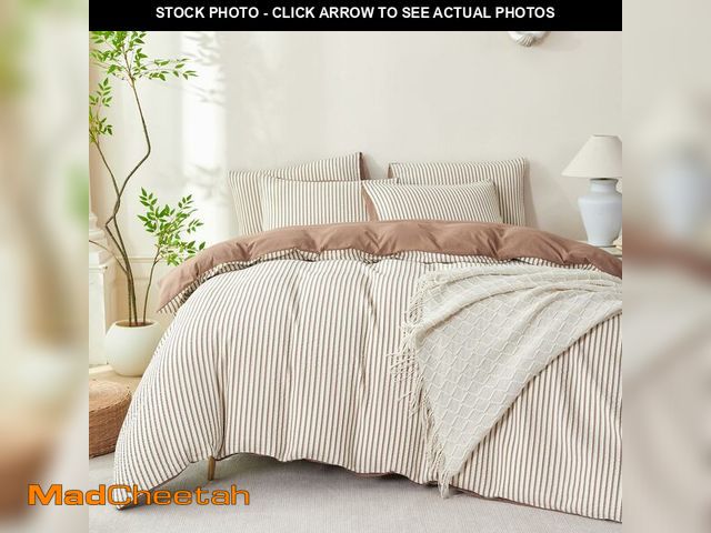 Lot 74-14214338 - TISPLR Comforter Set King Dark Brown Striped Soft Luxury Washed Microfiber Jacquard 3 Pieces Bedding...
