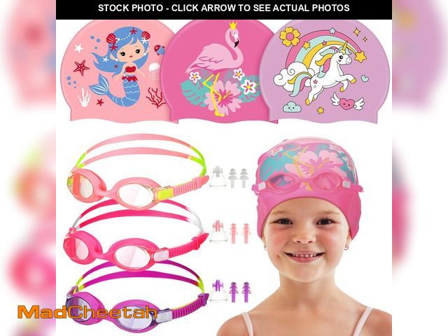 Lot 74-14213951 - Sureio 12 Pcs Silicone Swim Caps for Kids Girls Durable Waterproof Swimming Caps with Goggles Ear Pl...