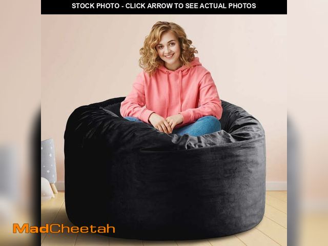 Lot 74-13045564 - KINMEROOM 3.5~4ft Luxury Velvet Soft Support Bean Bag Chair for Teenagers &amp; Adults | Black - UNU...