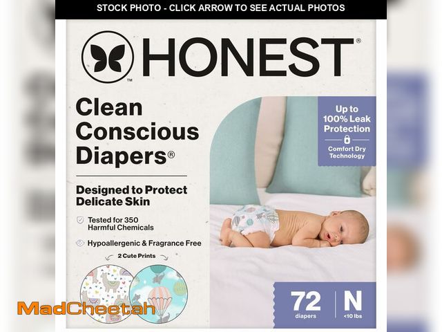 Lot 74-12717797 - The Honest Company Clean Conscious Diapers for Delicate Skin, Up to 100% Leakproof Hypoallergenic Fr...