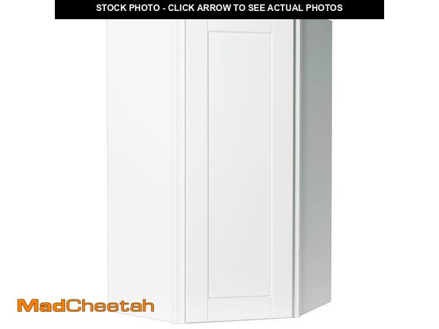 Lot 74-12892744 - Hampton Bay Shaker 24 in. W x 12 in. D x 42 in. H Assembled Diagonal Corner Wall Cabinet in Satin Wh...