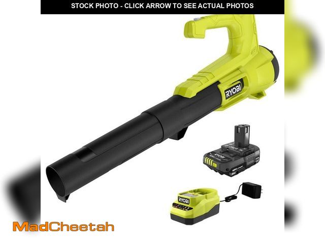 Lot 74-14373005 - RYOBI ONE+ 18V 90 MPH 250 CFM Cordless Battery Leaf Blower/Sweeper with 2.0 Ah Battery and Charger -...