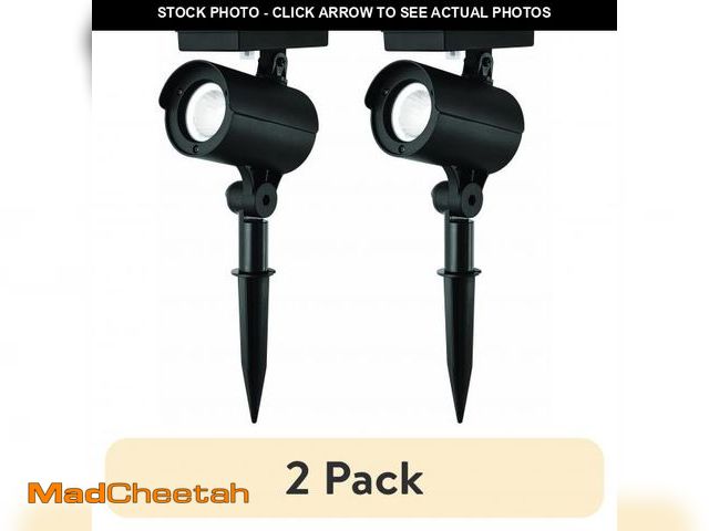 Lot 74-12535761 - (2 pack) Mainstays Solar Powered Black LED Landscape Spot Light, 60 Lumens (2 Count) - UNUSED