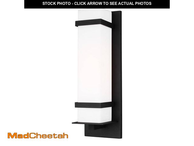 Lot 74-12653954 - Generation Lighting Alban 1-Light Black Outdoor Large Wall Lantern Sconce with Etched Opal Glass Sha...