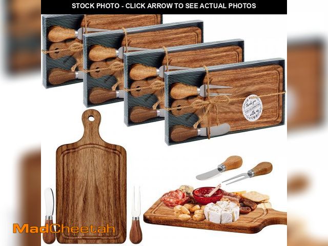 Lot 74-12315773 - Ziliny 4 Set Bridal Baby Shower Cheese Prizes Wooden Square Board Gift Set Knives Forks Thank You Ta...