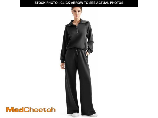 Lot 74-12673325 - SUUKSESS Women 2 Piece Lounge Matching Sets Wide Leg Sweatpants Half Zip Oversized Sweatshirts (Blac...
