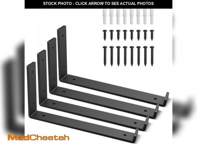 Lot 74-11556500 - Shelf Bracket 4 Pack, Butizone Heavy Duty Metal J Bracket with Lip for DIY Open Shelving, Industrial...