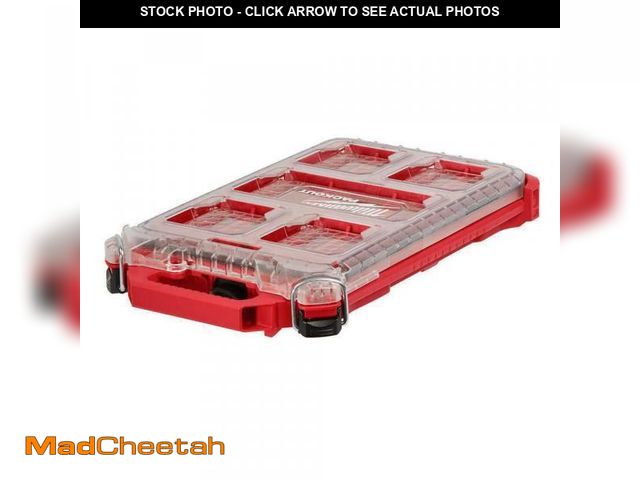 Lot 74-12520132 - (MISSING LATCH) Milwaukee PACKOUT 5-Compartment Low-Profile Compact Small Parts Organizer - USED