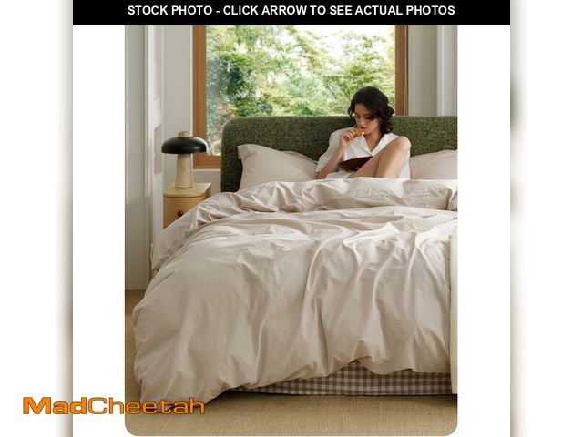 Lot 74-14378433 - Bedsure 100% Washed Cotton Duvet Cover Oversized King - Oatmeal Minimalist Bedding Set Linen Like - ...